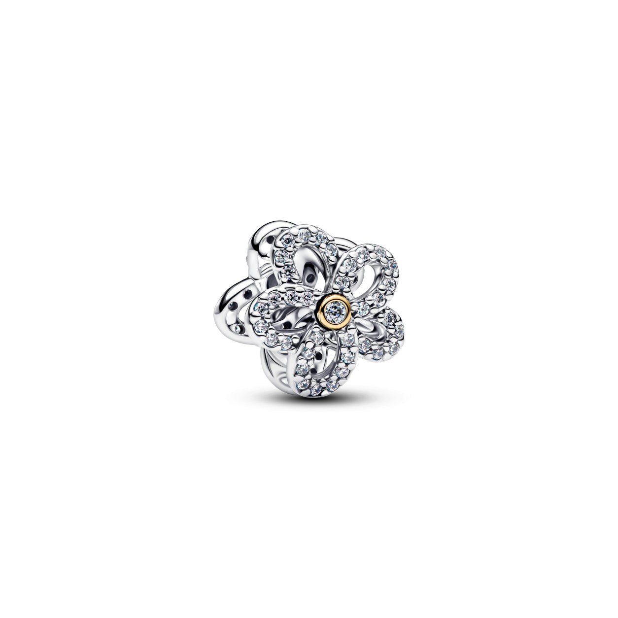 Pandora - Charm fiore in argento sterling e placcato oro con zirconia cubica