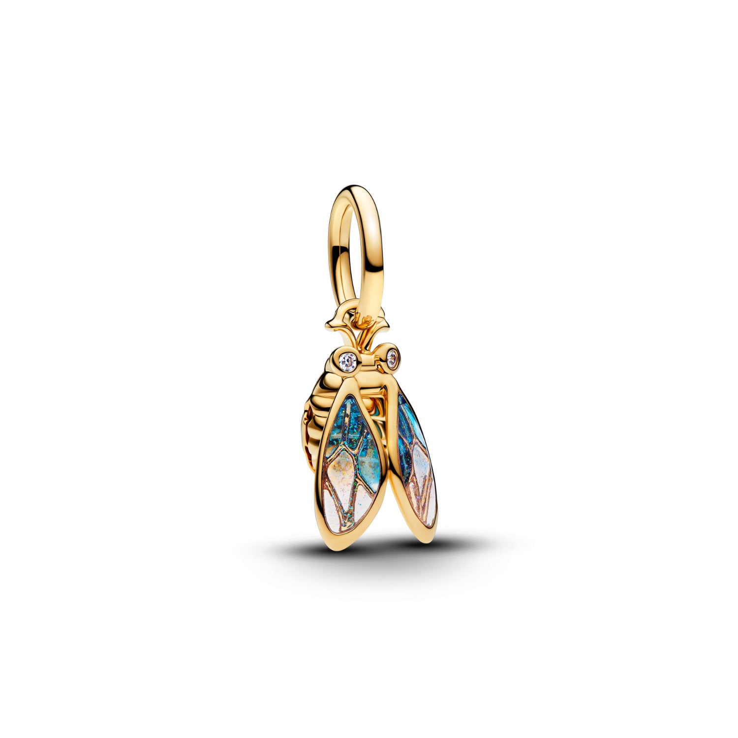 Pandora - Charm cicala placcato oro con zirconia cubica e resina blu e viola luccicante