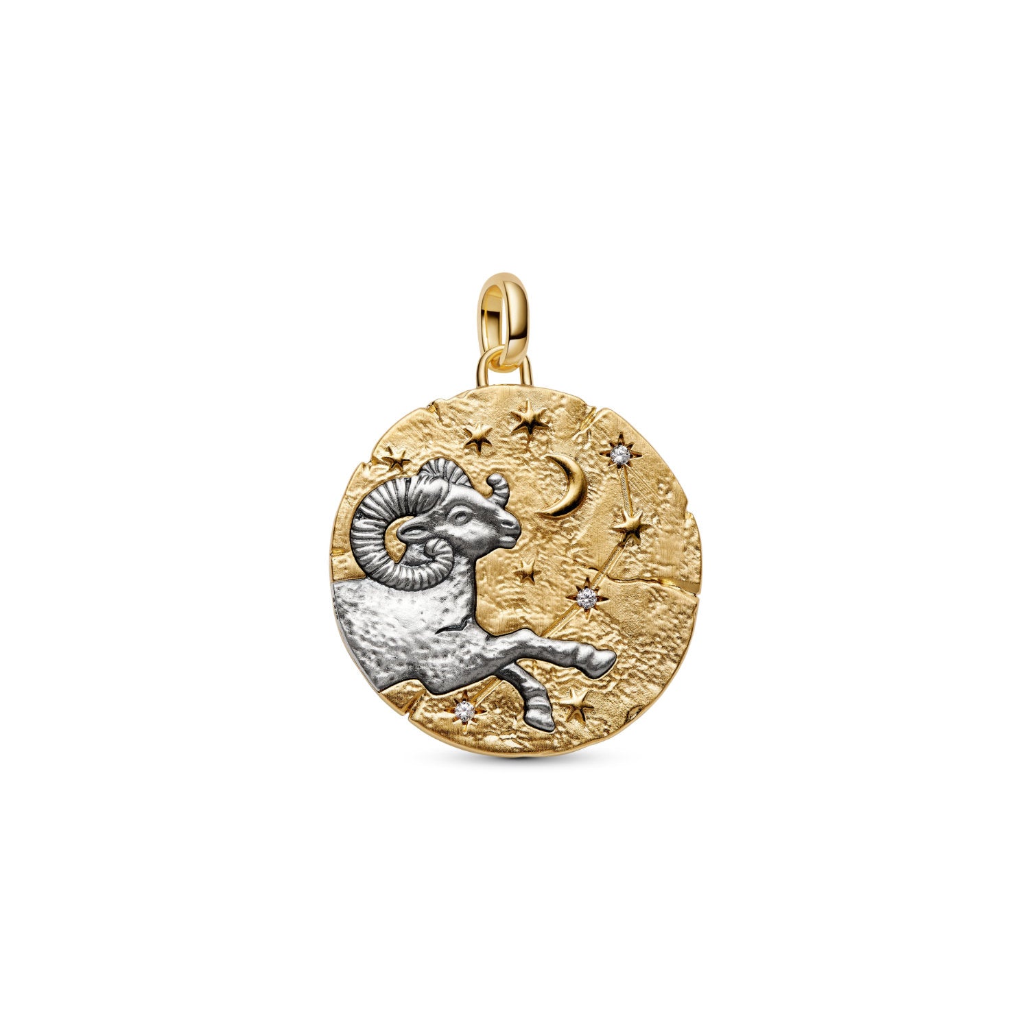 Pandora - Charm Medallion XL Ariete "Acta Non Verba" Argento finitura oro