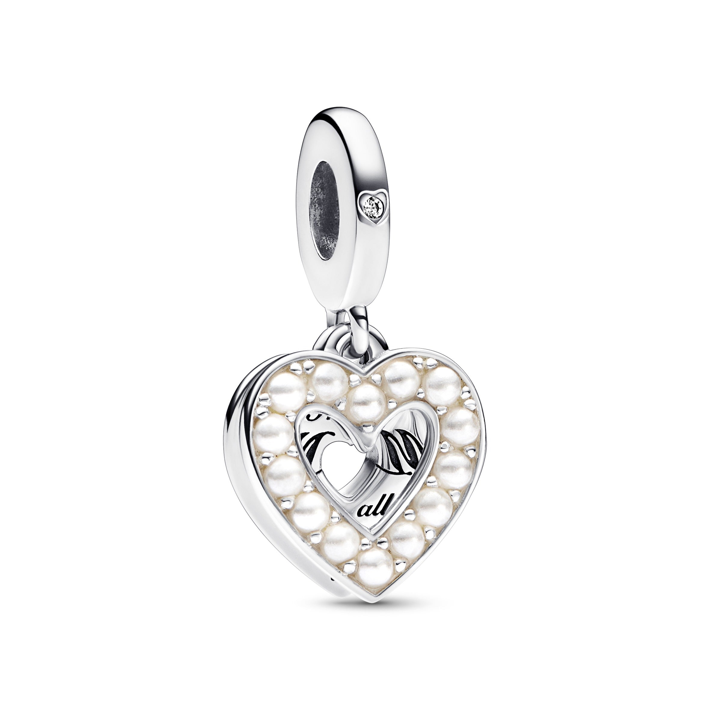 Pandora - Charm Pendente Doppio Cuore con Perle d'Acqua Dolce Coltivate
