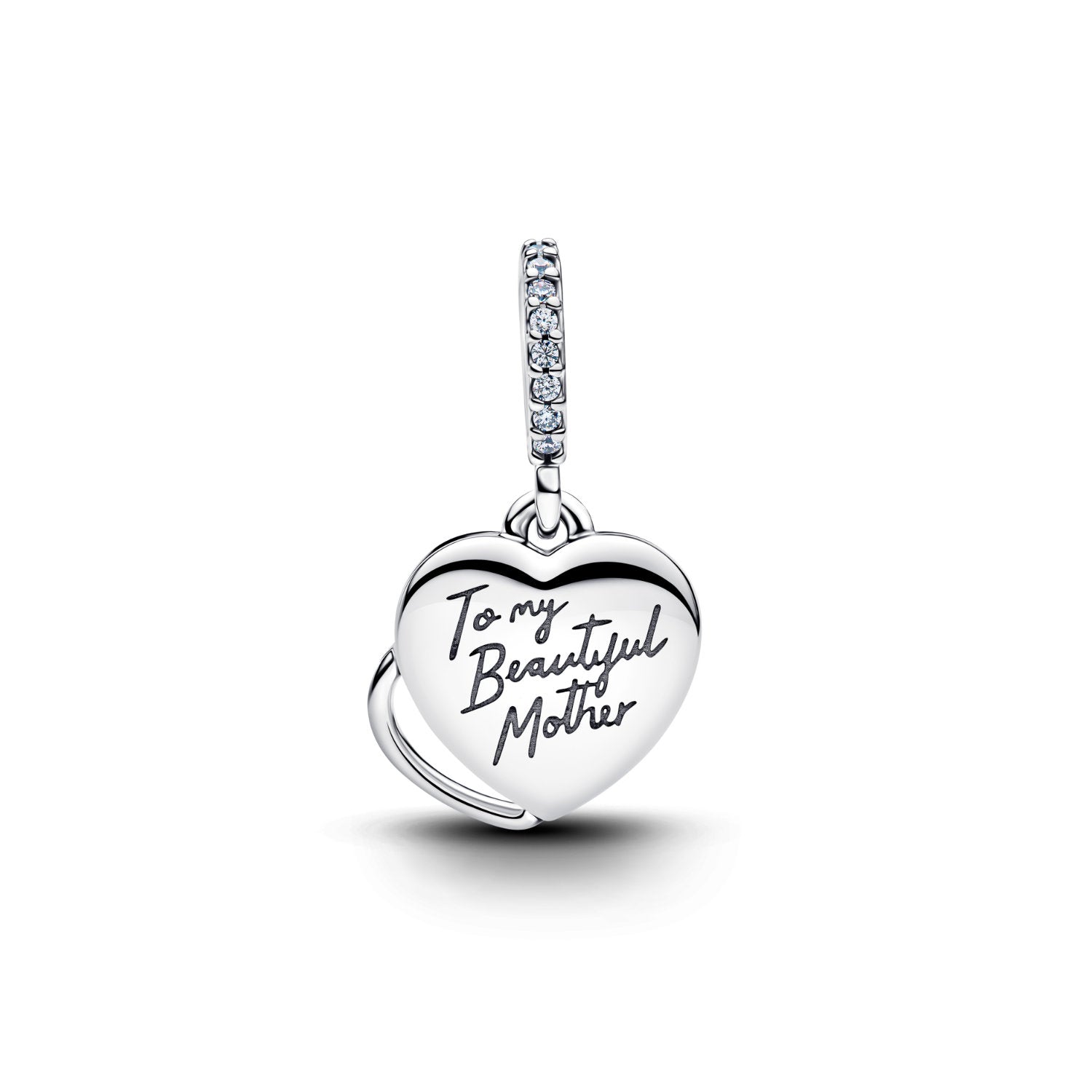 Pandora - Charm doppio a cuore argento con zirconia cubica opale rosa sintetico e resina