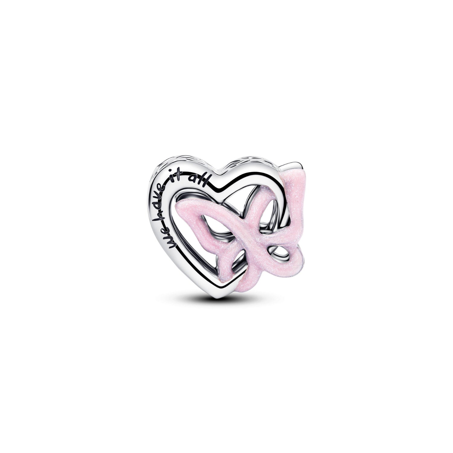 Pandora - Charm cuore e farfalla in argento sterling con smalto rosa luccicante