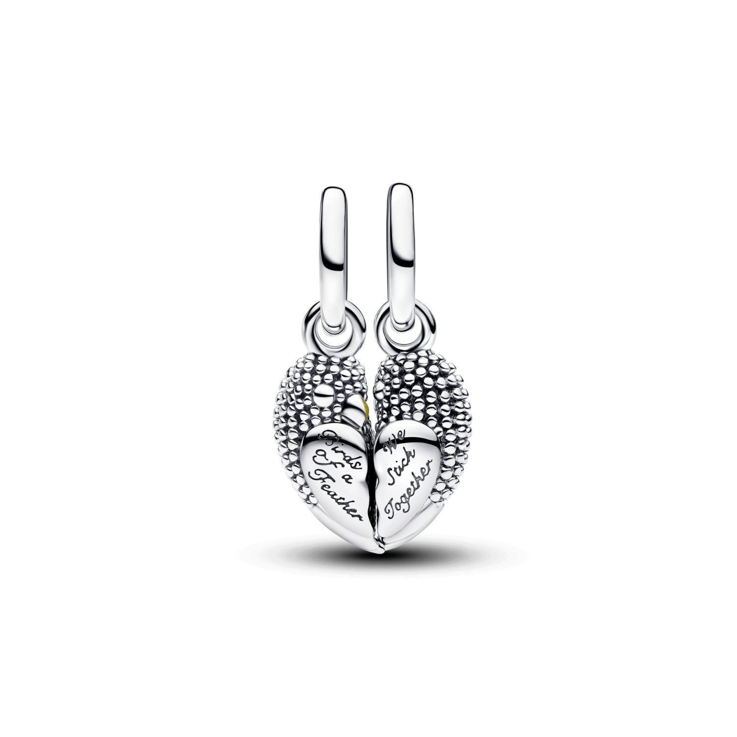 Pandora - Charm scomponibile love birds magnetici in argento con cristallo verde e smalto