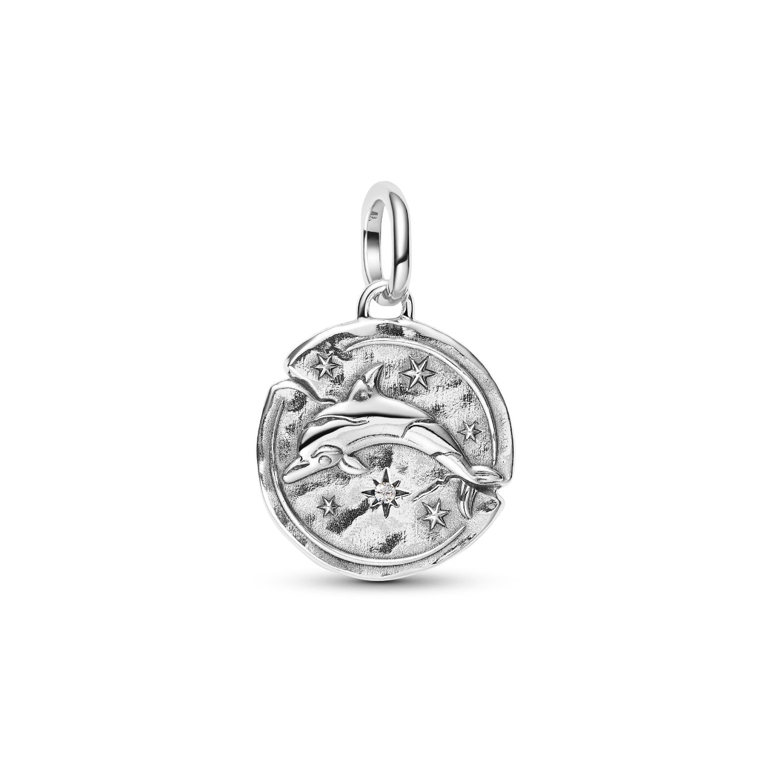 Pandora - Charm Medallion Delfino "Audaces Fortuna Iuvat" Argento