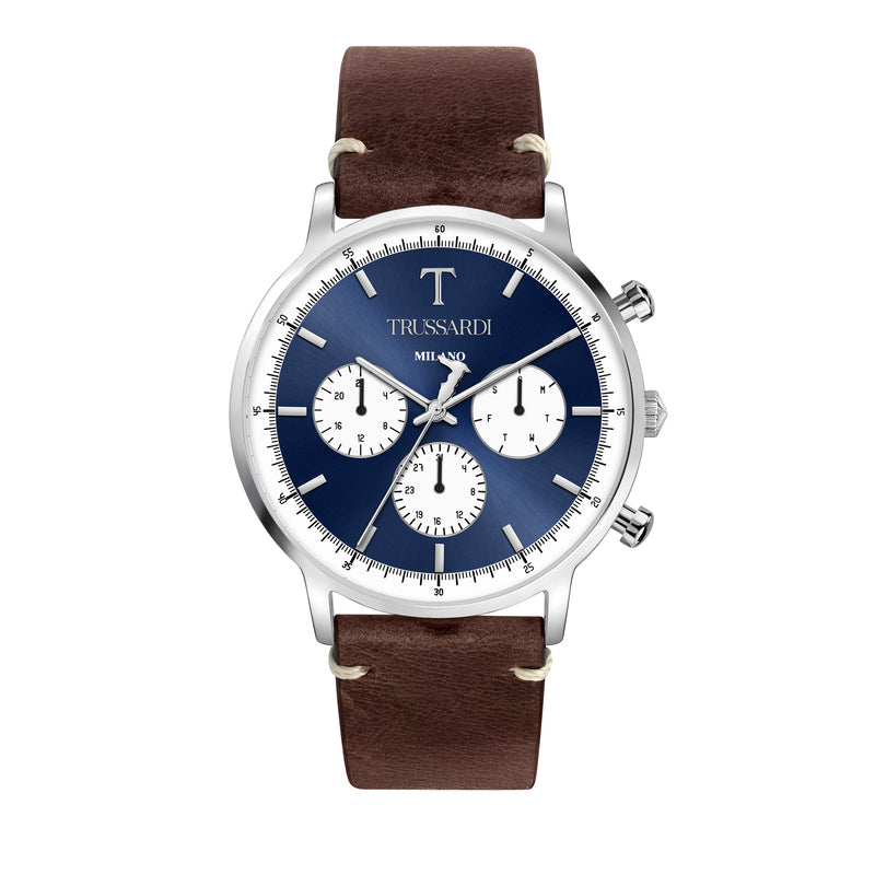 Trussardi - T-Gentleman 43mm Mul Blue Dial D.brown S